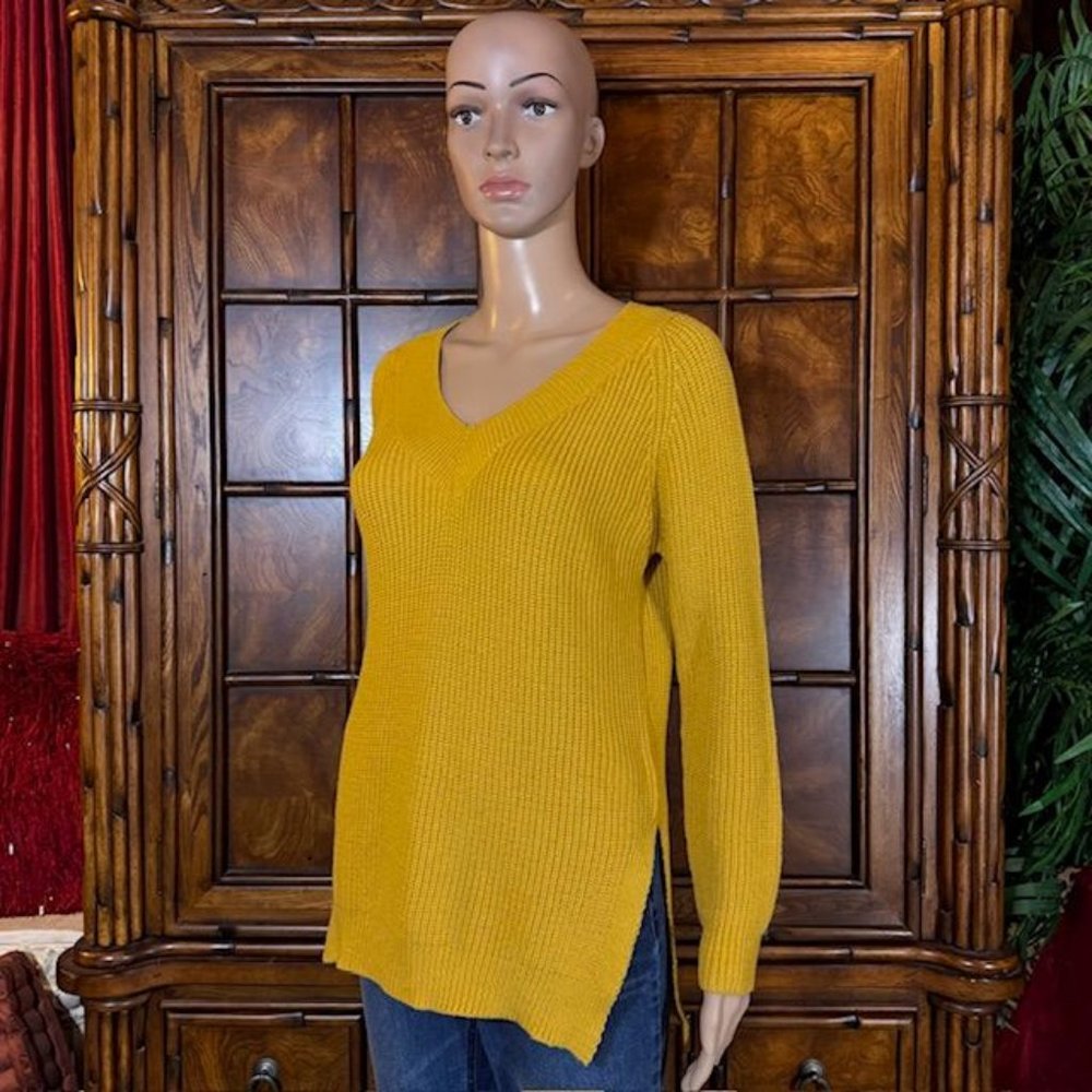 Goldenrod Cozy Knit Side Slits Vneck Sweater
